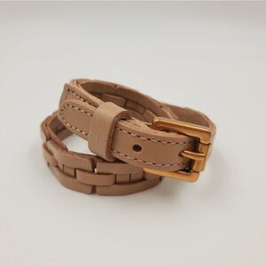 Patricia Nash Leather Wrap Link Bracelet Tan 16"